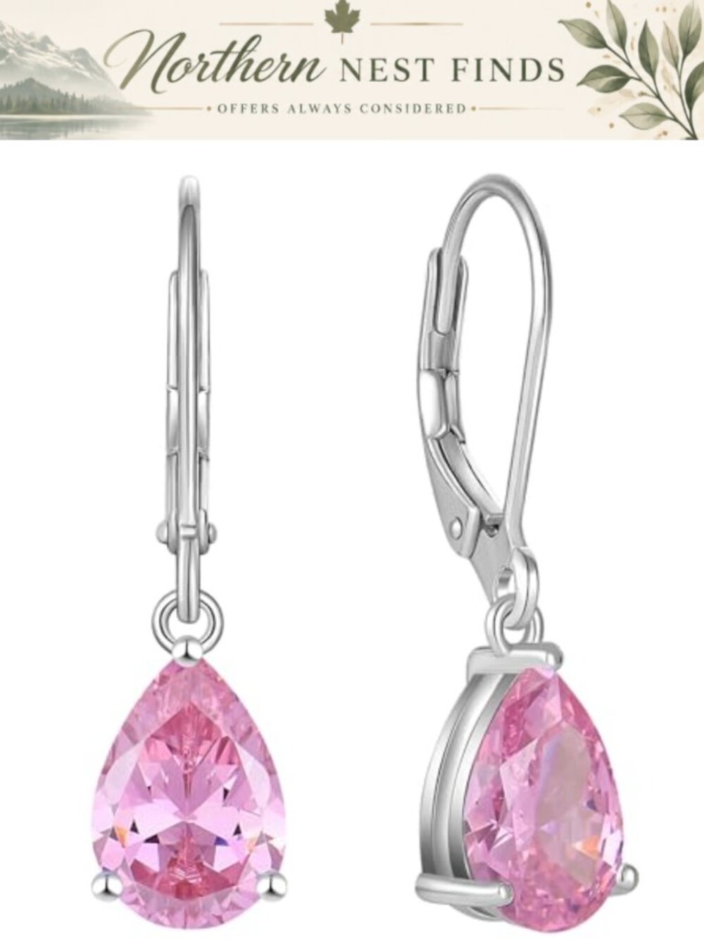 Dangle Drop Birthstone Earrings 925 Sterling Silver 18k White Gold Plated